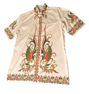 Vintage Keris Batik Hemd Herren Größe Large Creme Java Muster Kurzarm Button Down - Bild 1 von 15
