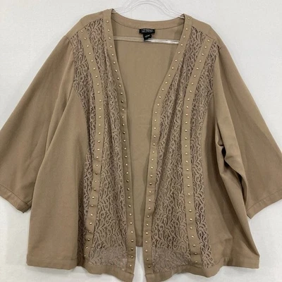 Catherines size 4X Brown Tan Studded Lace Open Front Jacket Office Career - Image 1 of 4