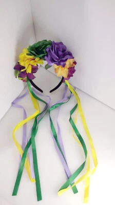 Diadema Floral Adulto Púrpura Verde Amarillo Cintas Flores Tocado Foto 1 de 4