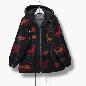 Chaqueta De Colección Forecaster Tribal Estampado Animal Para Mujer XS Pequeña Alpaca Negra Azteca - Imagen 1 de 16