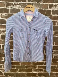 CAMISA TOP ABERCROMBIE NIÑOS NIÑAS M RAYAS MEDIANAS ABOTONADAS ROSA AZUL RAYAS - Imagen 1 de 3