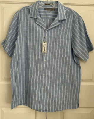 NWT Daniel Cremieux size M lt indigo button up striped short sleeve shirt mens - Image 1 of 4
