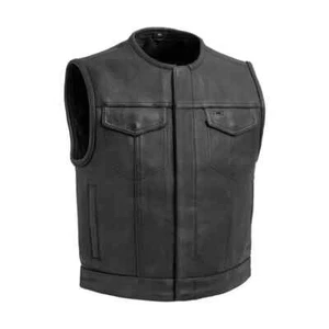 Lowside Men's Motorcycle Leather Vest Black Hunt Club Vest Biker Leather Vest - Picture 1 of 6
