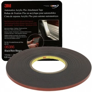 3M 06386 6386 Automotive Acrylic Plus Attachment Tape Black 1/4"x20 Yds--45 mil - Picture 1 of 2