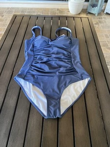 Ekouaer Womens One Piece Swimsuit Elegant Inspired Vintage Shirred Large Blue - Picture 1 of 9