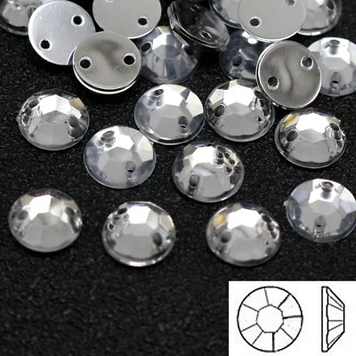 250 Clear Flatback Acrylic Sewing Crystal Round Rhinestone Gems 8mm Sew on beads - Image 1 of 4
