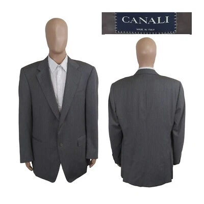 Canali Super 120s Two Button Green Stripe Gray Wool Suit Jacket 56L 46L - Image 1 of 4