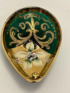 Hand Painted Murano Art Glass Open, Salt ,Dip Cellar, Beautiful Forest Green - Picture 1 of 7