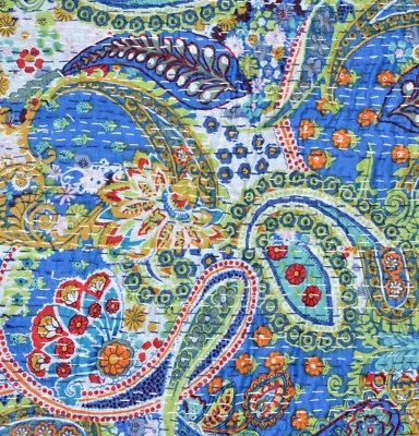 Kantha Bed Sheet Throw Bedspread coverlet Handmade Queen Bedcover Indian Cotton - Image 1 of 4