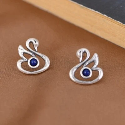 I05 Cigno Con Blu Lapislazzuli Argento Sterling 925 - Immagine 1 di 4