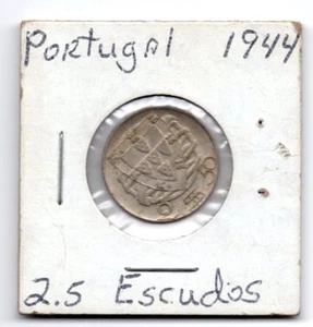 Portugal 2.5 Escudos 1944 World War II Silver ship - Picture 1 of 2