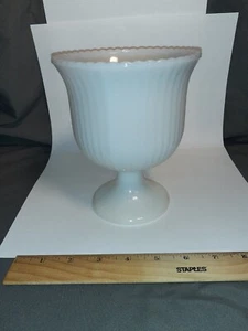 Vintage EO Brody White Milk Glass Ribbed Pedestal Vase Planter - M3000 FAST SHIP - Picture 1 of 20