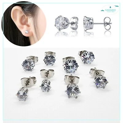 Orecchini punto luce in acciaio zircone brillantino rotondo bianco uomo donna  - Immagine 1 di 4