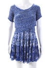 Poupette St. Barth Womens Floral Short Sleeved A Line Dress Blue White Size M