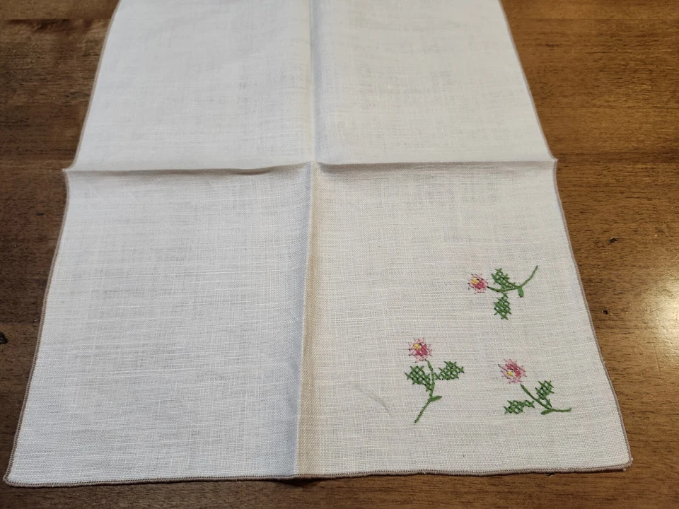 Vintage Thick Squared Linen Cross-Stitch Flower Napkin CRAFTING OR SEWING... - Image 1 of 4