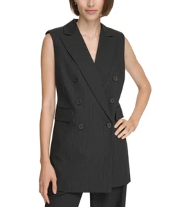 Calvin Klein Pinstripe Double-Breasted Vest Black Petite 2P - Picture 1 of 1