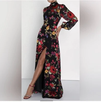 New LULUS Women's (S) Graceful Arrival Black Floral Burnout Backless Maxi Dress - Image 1 of 4