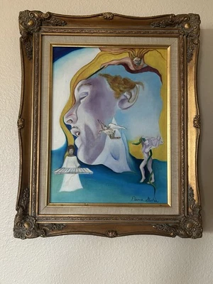 Pintura al óleo original surrealista firmada marco ornamentado dorado 21 X 17  Foto 1 de 4