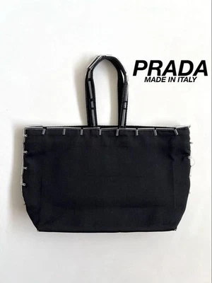 PRADA Tessuto Nylon Beads Mini Handbag Black Leather Vintage 90s Authentic - Image 1 of 4