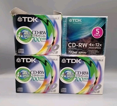 TDK CD-RW Rewritable 80Min 700MB Bundle Of 30+ CDs New Unused - Image 1 of 4