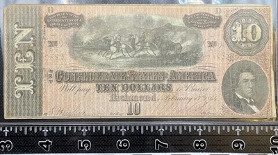 Billete de 10 dólares de Estados Confederados de América de 1864 dinero - moneda obsoleta Foto 1 de 2