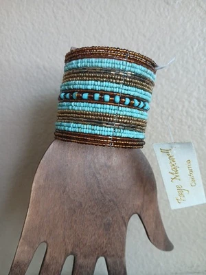 Brazalete brazalete brazalete con cuentas hecho a mano de Bali turquesa bronce y oro nuevo con etiquetas Foto 1 de 4