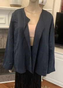 NWT Eileen Fisher DPADR Linen/Silk Satin Round Neck Jacket Size L $298 - Picture 1 of 13