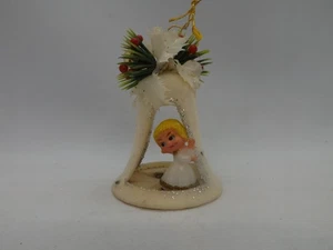 Vintage Flocked Christmas Ornaments – Bell Diorama with Angel -  Retro Holiday - Imagen 1 de 5