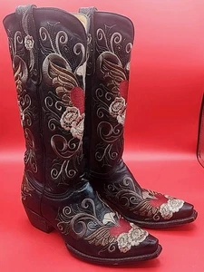 Old Gringo Botas Grace Western Boots Women 7 B Black Heart Wings Cowboy Cowgirl - Picture 1 of 8