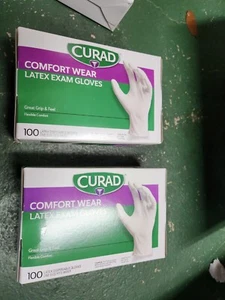 CURAD Comfort Wear Latex Exam Gloves - One Size Fits Most, 2x100 Count Free Ship - Picture 1 of 5