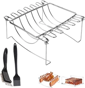 3 in 1 BBQ Grill Rack FREE Cleaning Brush & BBQ Brush for Chicken Wings Ribs etc - Picture 1 of 8