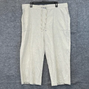NWT LIZ CLAIBORNE Pants Women's XL Beige Linen Cotton Blend Wide Leg Drawstring - Picture 1 of 16