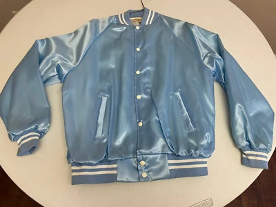 Vintage 80s 90s Blue Blank Satin Nylon Auburn Sportswear Jacket XL *READ* - Image 1 of 4