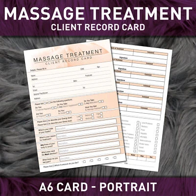 Massage Client Record Card Treatment Consultation Massage Therapists Salons A6