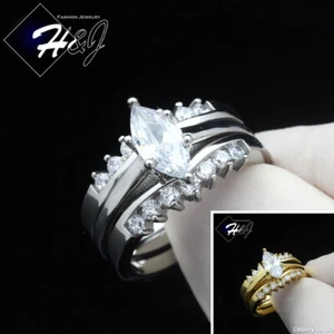 Women Stainless Steel Silver/Gold Plated Icy Bling CZ Engagement Ring SETS*R59 - Picture 1 of 9