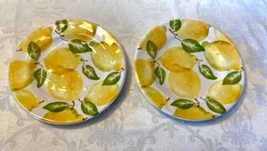 Pier 1  Imports Ironstone LEMON Salad Dessert Plates  Set Of 2 EUC - Picture 1 of 8