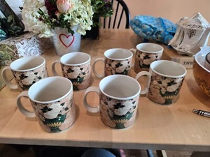 Juego de 7 tazas de café Warren Kimble Sakura ROSAS BLANCAS 3,5", Indonesia 1997 - Imagen 1 de 5