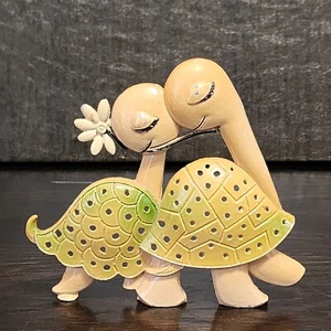 Vtg 1970s Metal TURTLE'S KISSING Pierced EARRINGS HOLDER Stand Jewelry Retro 5" - Picture 1 of 10