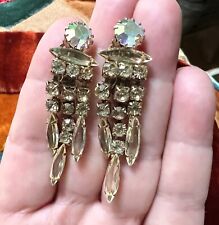 Vintage Juliana Champagne & Ab Rhinestones Chandelier Drop Dangle Clip Earrings