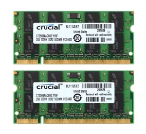 Crucial 4G 4GB 2X 2GB 2G DDR2-800MHz PC2-6400S SODIMM Laptop Memory RAM PC6400 - Picture 1 of 2