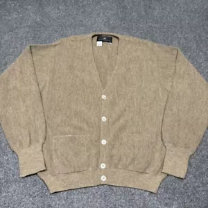 Peruvian Connection Sweater Mens Large 100% Alpaca Cardigan Tan Button Up - Picture 1 of 14