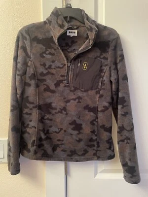 Bass Outdoor Gray Army Print Warm 1/4 Zip High Neck Sweater Sz XS - Image 1 of 4