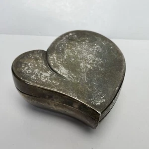 Heart Silverplate Trinket Box Velvet Lined Vintage Jewelry Engagement Tarnished - Picture 1 of 7