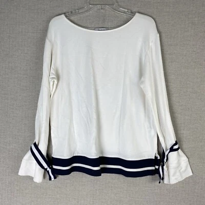 Blusa Bailey/44 Top Mujer L Blanca Azul Náutica Manga Larga Campana Cuello Barco Foto 1 de 4