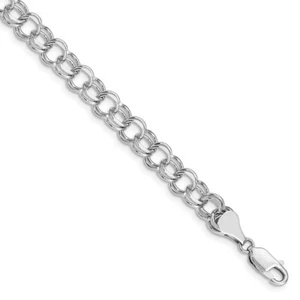 14k White Gold Double Link Chain Bracelet 7" 8.9g Gift for Mother - Picture 1 of 3