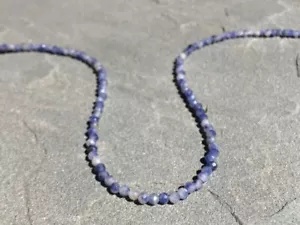 Natural Blue Sodalite 2-3MM Faceted Round Tiny Gemstone Beads Women Necklace 18" - Picture 1 of 8