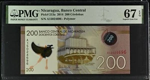 Nicaragua 200 Cordobas 2014 P 213 Polymer Superb Gem UNC PMG 67 EPQ - Picture 1 of 1