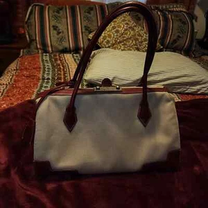 BCBG MAXAZRIA GUC CANVAS FRAMED VINTAGE  SATCHEL BAG - Picture 1 of 7