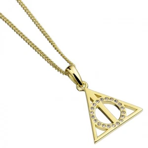 Deathly Hallows Harry Potter Yellow Gold Necklace with Crystals - Picture 1 of 5