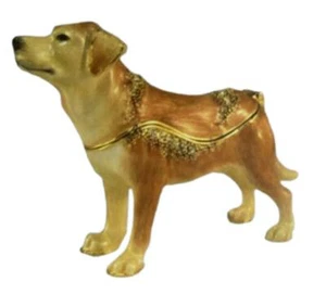 Jeweled Enameled Pewter Yellow Lab Retriever Hinged Trinket Ring Jewelry Box - Picture 1 of 3